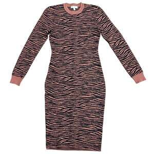 Women’s Express x Negin Mirsalehi Zebra Print Crewneck Fitted Midi Sweater Dress